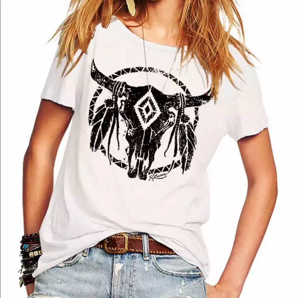 Boho bull skull tee